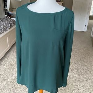 LOFT EUC Pocket Blouse Tab Sleeve Pine Green S